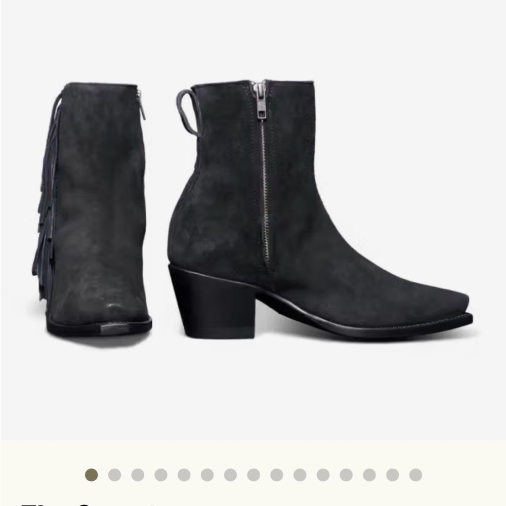 Tecovas Black Suede Fringe Ankle Boots with Side Zip 8.5B